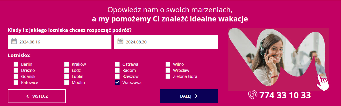 Wirtualny Asystent: Wskaż nam preferowany termin i miejsce wylotu