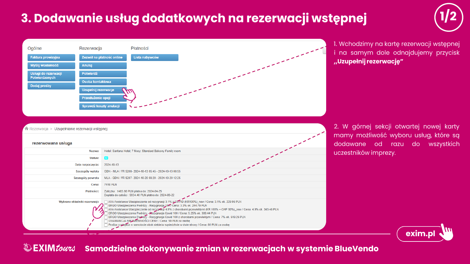 Dodawanie usług dodatkowych na rezerwacji wstępnej