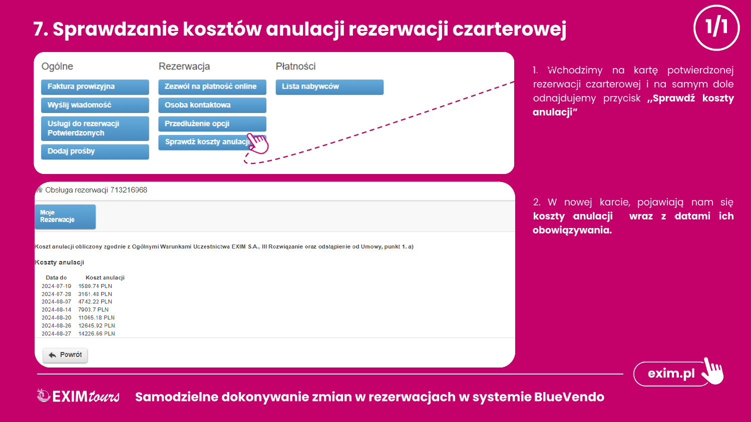 Sprawdzanie kosztów anulacji rezerwacji czarterowej