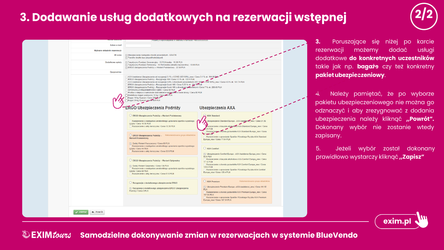 Dodawanie usług dodatkowych na rezerwacji wstępnej